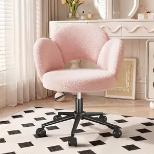 Raybee Petal Vanity Chair with Wheels, Cute Desk Chair with Backrest, Adjustable Height, Small Office Chair for Study, Makeup & Relaxation, Pink, More Color Choice
