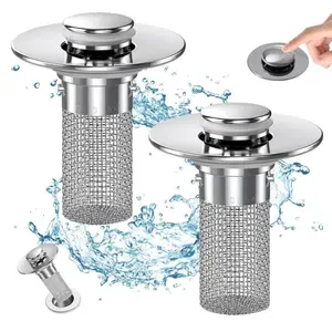 2 Pack Bathroom Sink Stopper for 1.06-1.50in, Universal Drain Filter with Hair Strainer, Universal Bathroom Sink Drain Pop Up Stopper for US Stainless Steel Floor Drain Filter