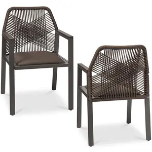 Best Choice Products Set of 2 Indoor/Outdoor Aluminum Woven Rope Dining Chairs w/ Armrests