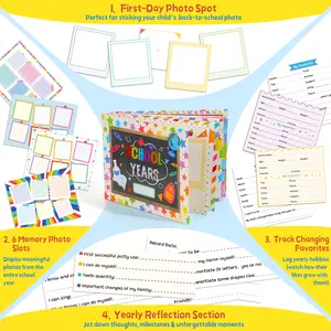 Scrapbooking Albums for Kids School Years Memory Book, Preschool to 12th Grade, 17 Pocket Pages for Photos & Artwork, Includes Birthday/Christmas/Halloween Pages, Index Tabs & Ruler, Gift-Ready Box