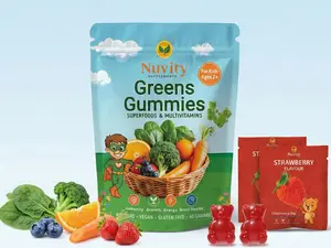 Nuvity Kids Greens Multivitamin Gummies (60 Ct) – Plant-Based, Vegan & Halal, Vitamins A, C, D3, K2 + Fiber