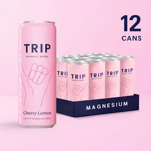 TRIP Cherry Lemon Sparkling Drink with 120mg Magnesium, Lion’s Mane, Chamomile & Lemon Balm - Low Calorie, No Added Sugar, Vegan (Pack of 12 x 250ml)