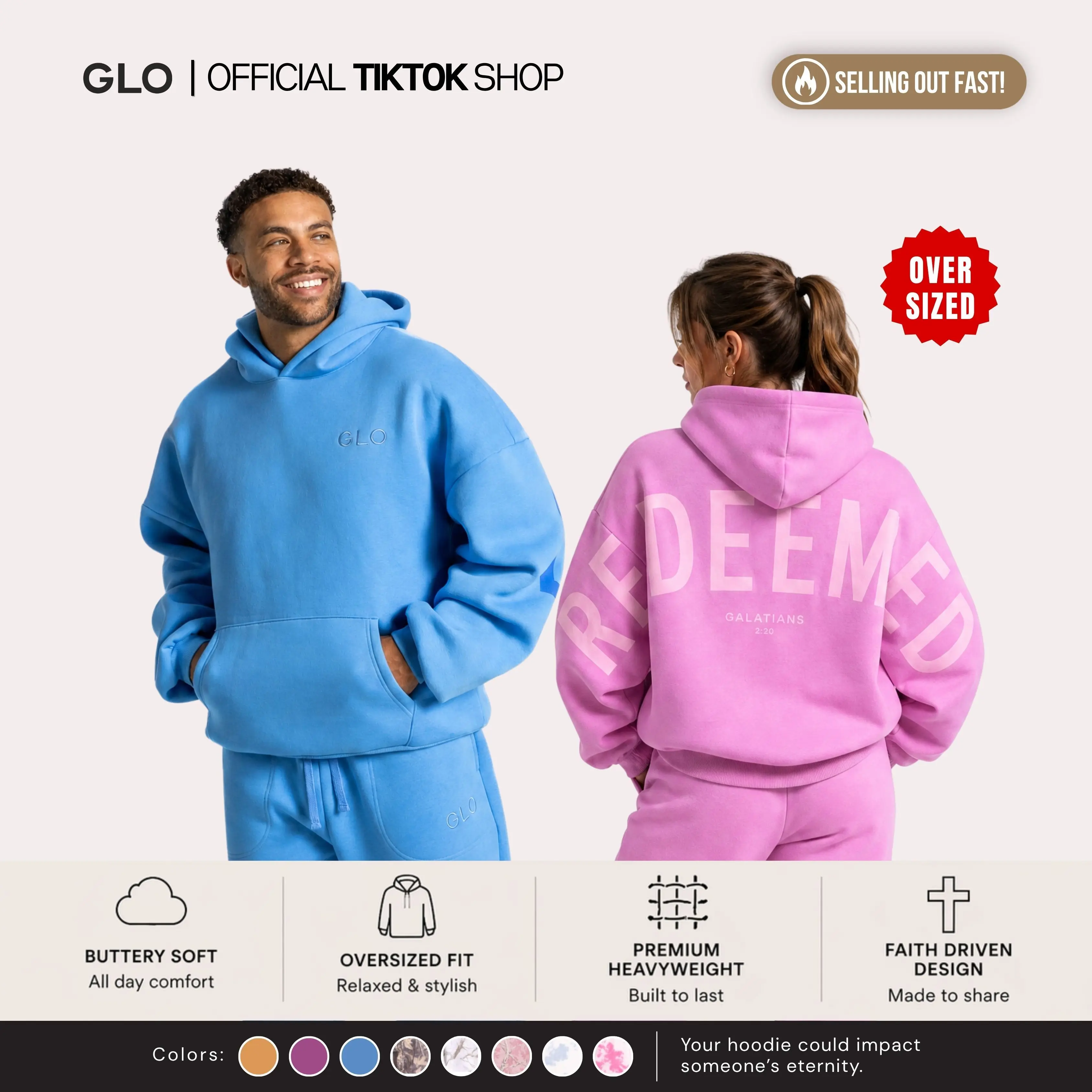 GLO Kingdom Essential Hoodie | "Limited Edition" I  Dark Camo / Cloud Oversized Christian Hoodie Unisex Womenswear Pocket Sweatshirts