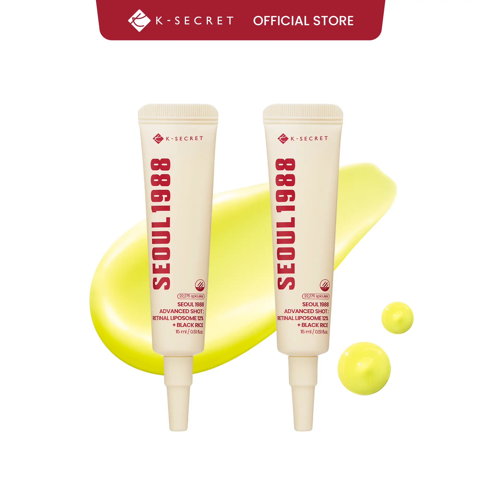 [KSECRET Official] SEOUL 1988 Retinal Advanced Shot Duo | Retinal Liposome 12% with 22,275 Spicules | Intensive Wrinkle Care, Pore Minimizing & Skin Renewal Shot