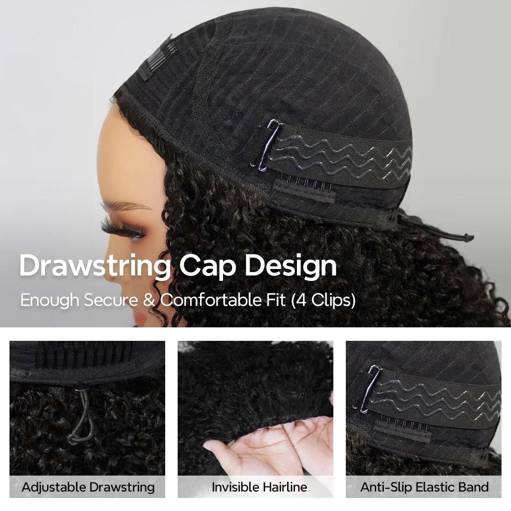 Tinashe Yaki Body Half Wig Invisible Hairline Yaki Straight Kinky Curly Deep Curly Half Wig Human Hair Wigs with Drawstring Cap Design for Easy Wear and Stable Fit