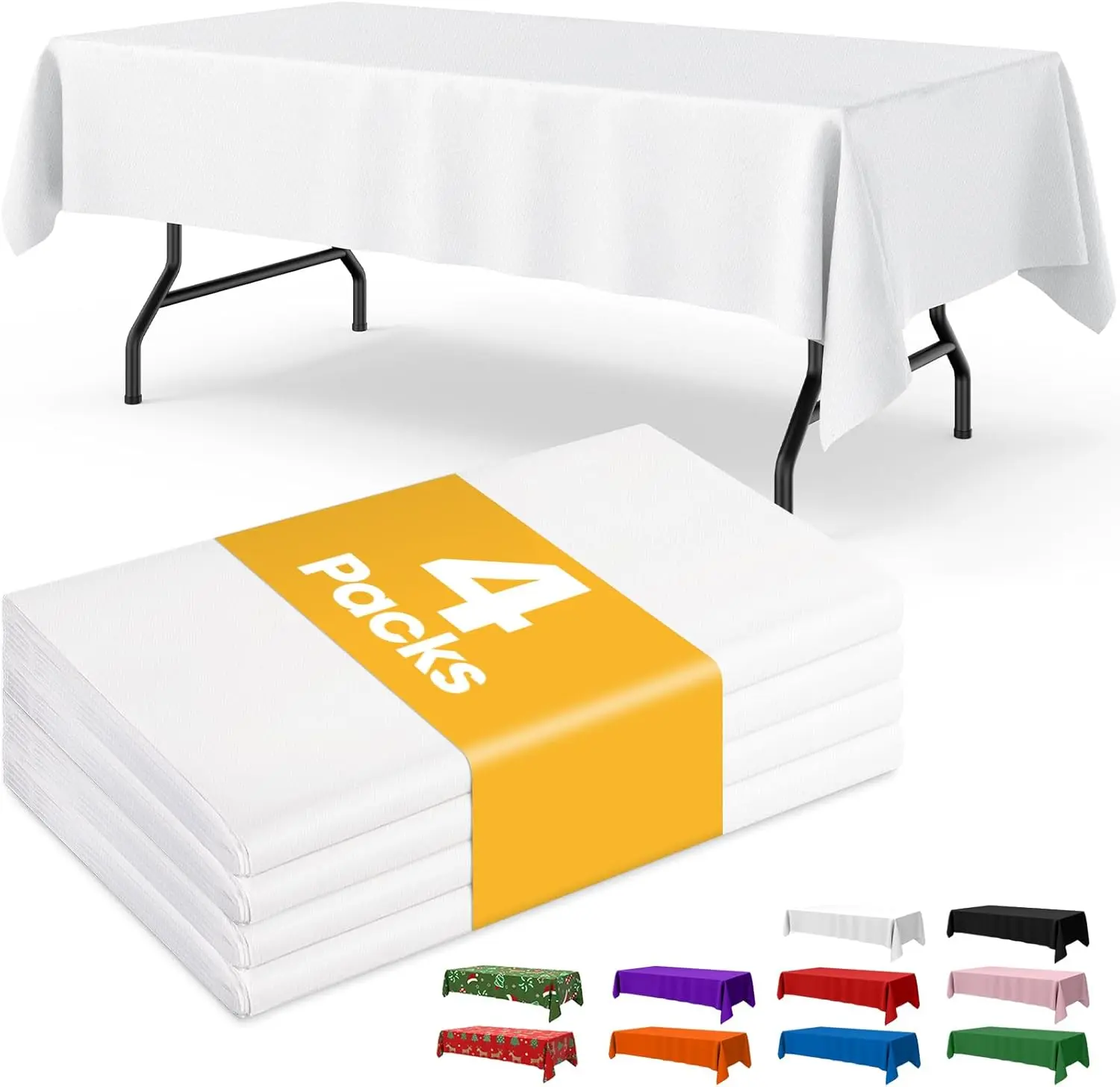 White Plastic Table Cloth - 4 Pack 54" × 108" Rectangle Disposable Tablecloths for 6FT Tables, Table Cover for Party, Holiday & Gathering Use