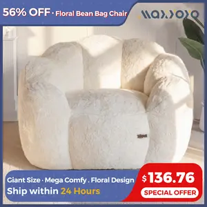 MAXYOYO Floral Bean Bag Chair for Adults, Ultra Soft Faux Fur Floor Sofa with Petal Back Reading Chair Stuffed Lazy Loveseat Couch for Living Room Bedroom Giant Size Mega Comfy