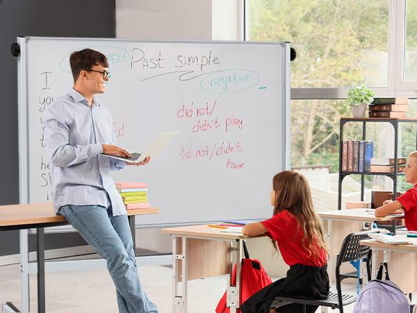 Double-Sided Magnetic Rolling Whiteboard with Silver Aluminium Frame, Wheels, Stand, Dry Erase Markers, Classroom Supplies for Office & Home Use Double-Sided Magnetic Rolling Whiteboard with Silver Aluminium Frame, Wheels, Stand, Dry Erase Markers, Classroom Supplies for Office & Home Use