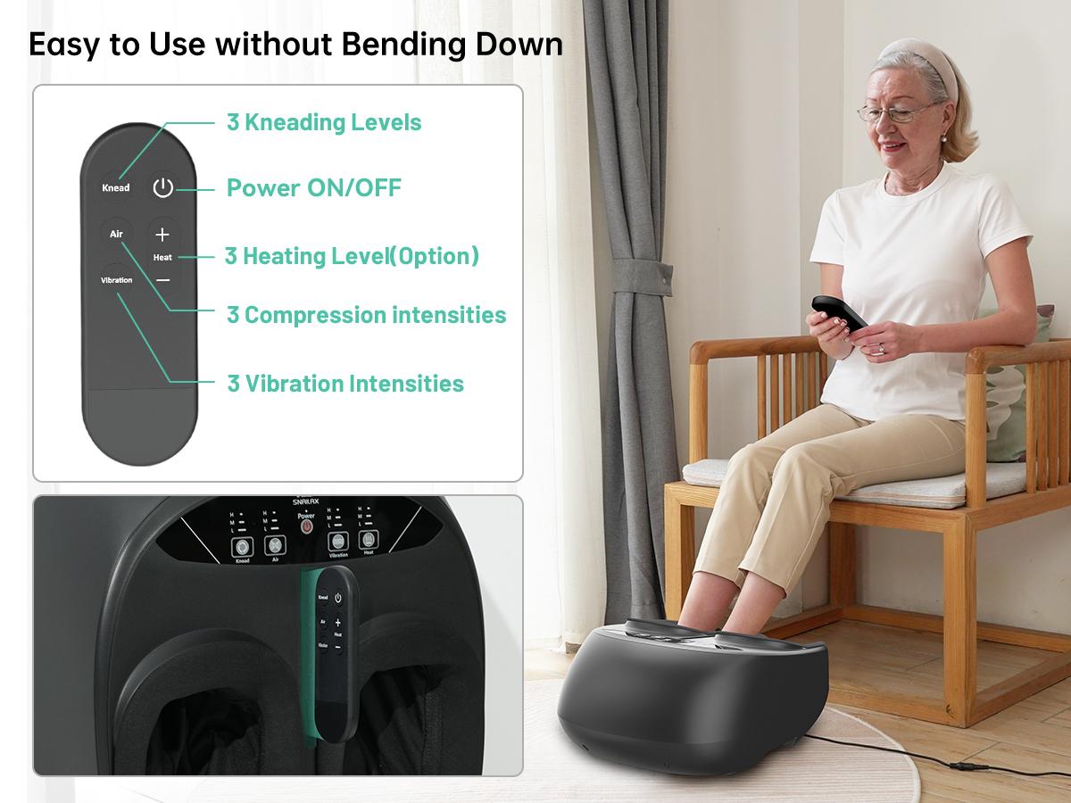 Snailax Foot Massager with Heat, Remote Control, Shiatsu Heated Foot Massager Machine with Deep Kneading, Rolling, Compression, Vibration, Size 13