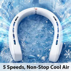Portable neck hanging fan, hands-free bladeless fan, portable cooling fan, 5-speed wind speed, 360 degree air circulation, personal wearable fan, suitable for travel, outdoor, indoor