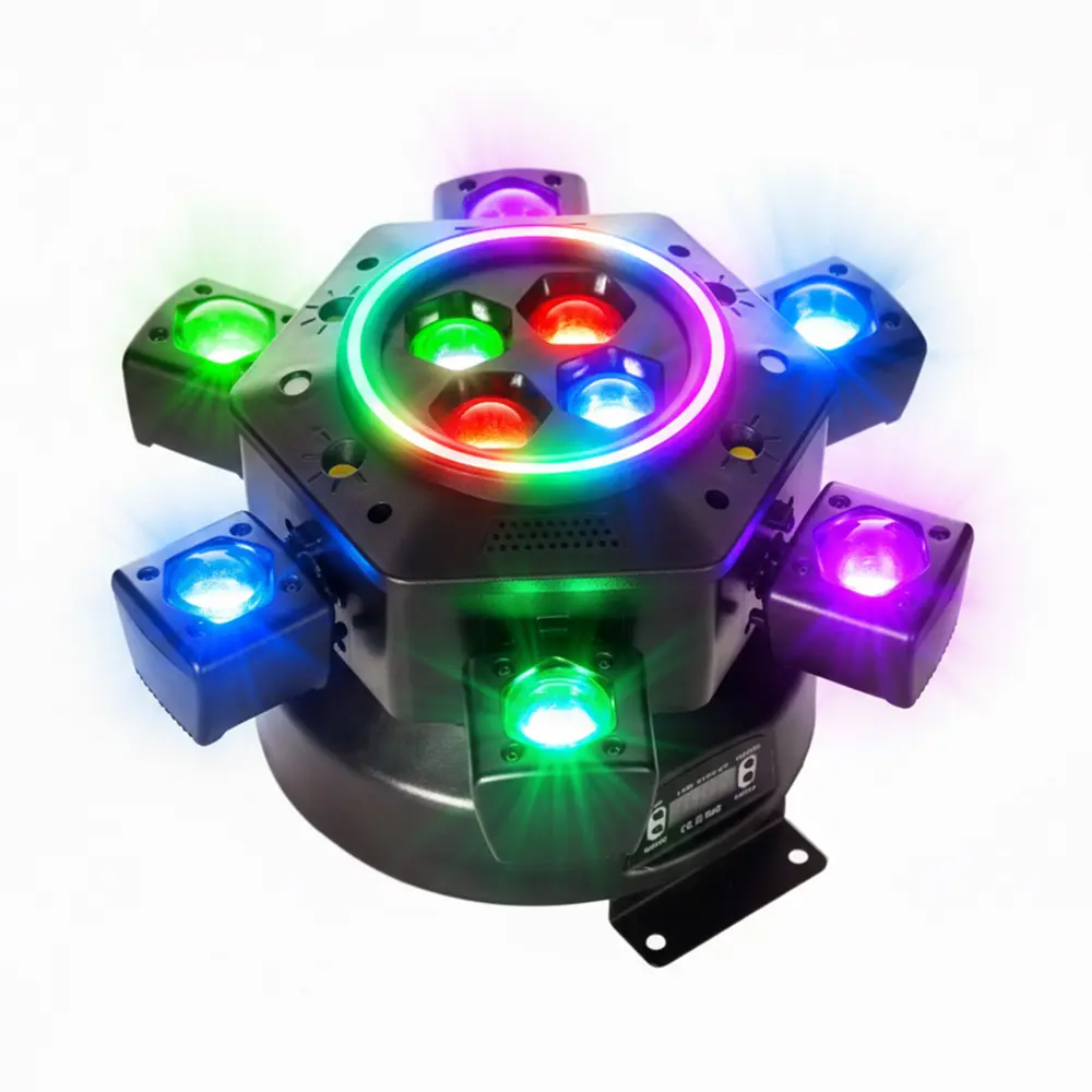 6-Head Bee Eye LED Beam Moving Head Wash Light with LED Strip, Adjustable RGB Lighting, Vibrant RGB Lighting, Colorful Ambient Light, Sound Control, Dimmable, for DJ Disco Stages, Christmas Parties, Festive & Home Decor