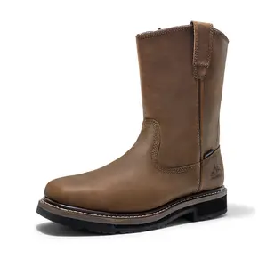 NORTIV 8 Steel Toe Boots for Men Waterproof Pull-on Wellington Work Boots Boy Footwear Closed Comfort Walking Shoes Rugged Leather Upper Construction Site Tough