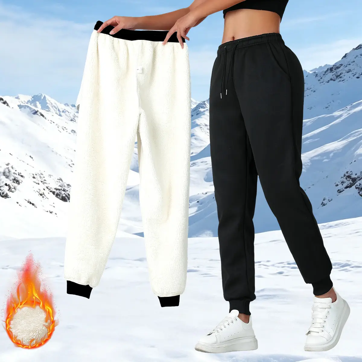Women's Fleece-Lined Elegant Casual Jogger Pants - Warm for Autumn & Winter, Double Pockets, Machine Washable, Versatile for Home & Outdoor Use