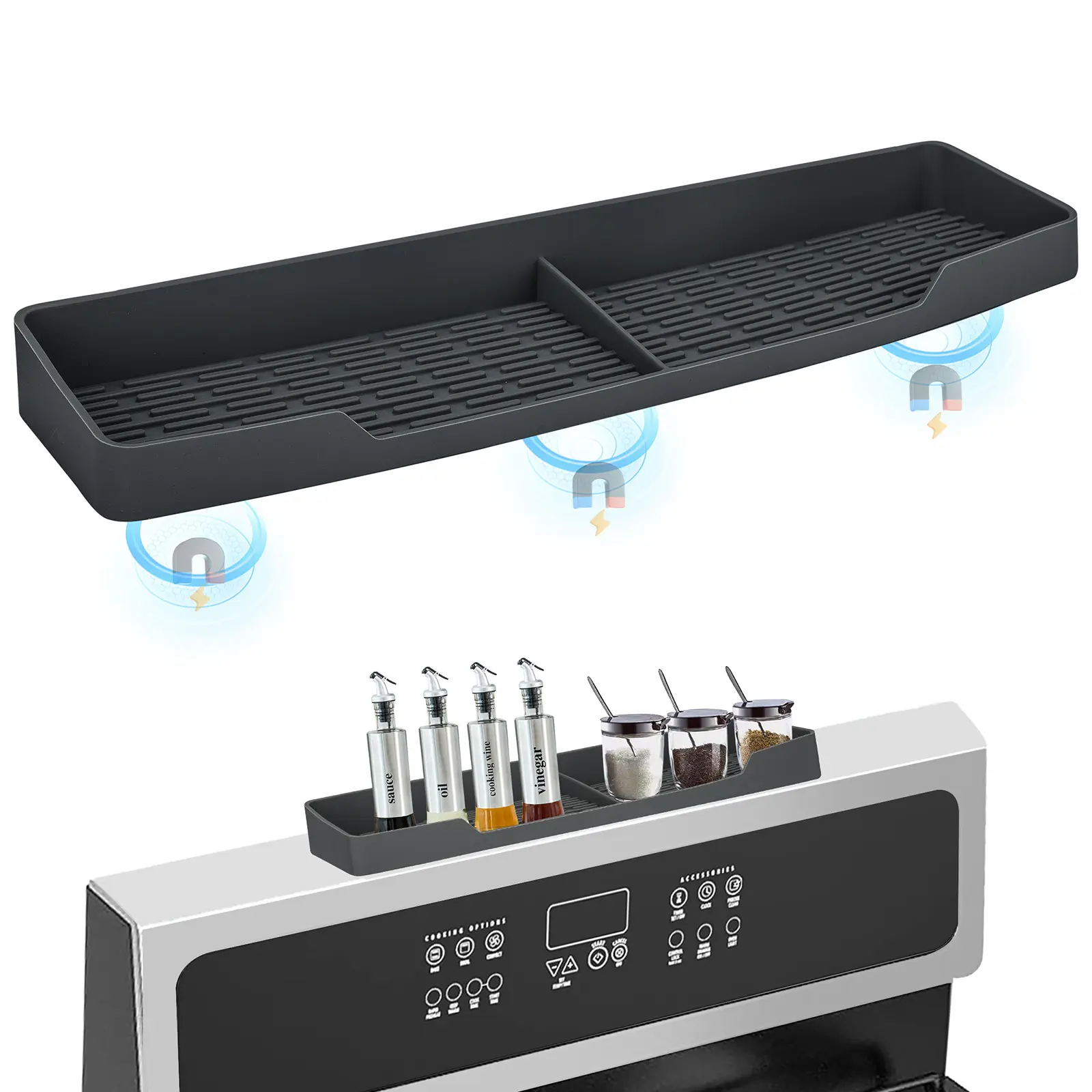 15 Inch Magnetic Stove Top Shelf - Silicone Spice Rack,Flexible Countertop Organizer,Kitchen Gadgets Storage Organization,Seasoning Organizer