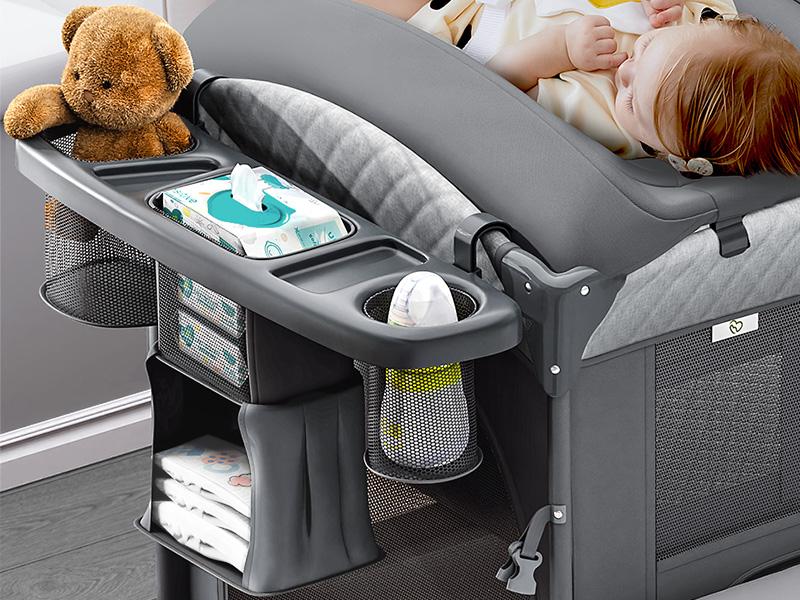 BabyBond 5 in 1 Foldable Baby Bassinets Bedside Sleeper for Newborn Infant, Large Playard Pack with Mattress,Storage Basket and Mosquito Net, Height Adjustable Baby Crib for Nursery, Ideal Christmas Gift for Toddler