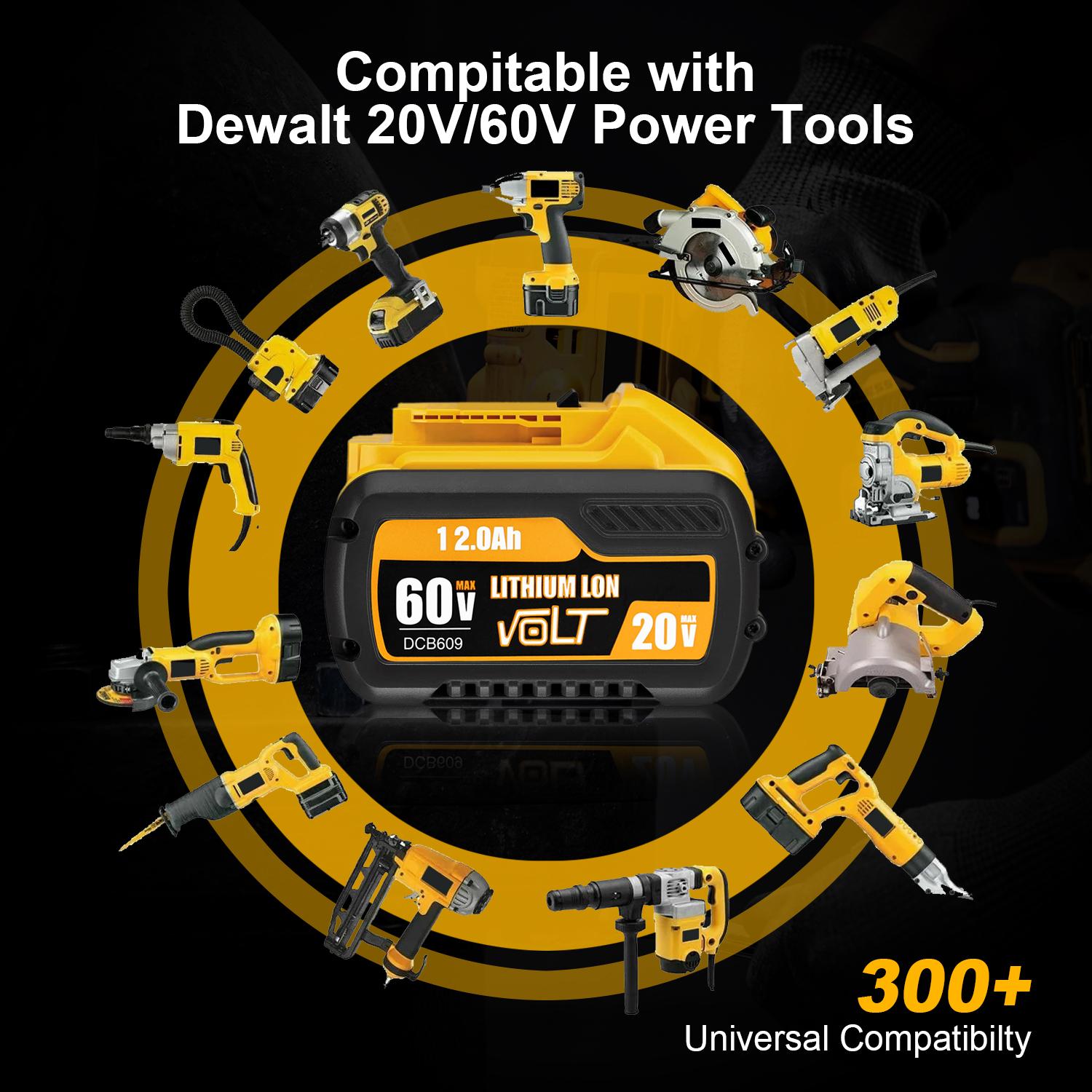 High Capacity 12Ah Replacement for Dewalt 20V 60V Max Battery 1/2/4 Pack, Compatible with DCB606 DCB609 DCB612, Compatible with DeWalt 20V 60V Cordless Power Tools outdoorfun