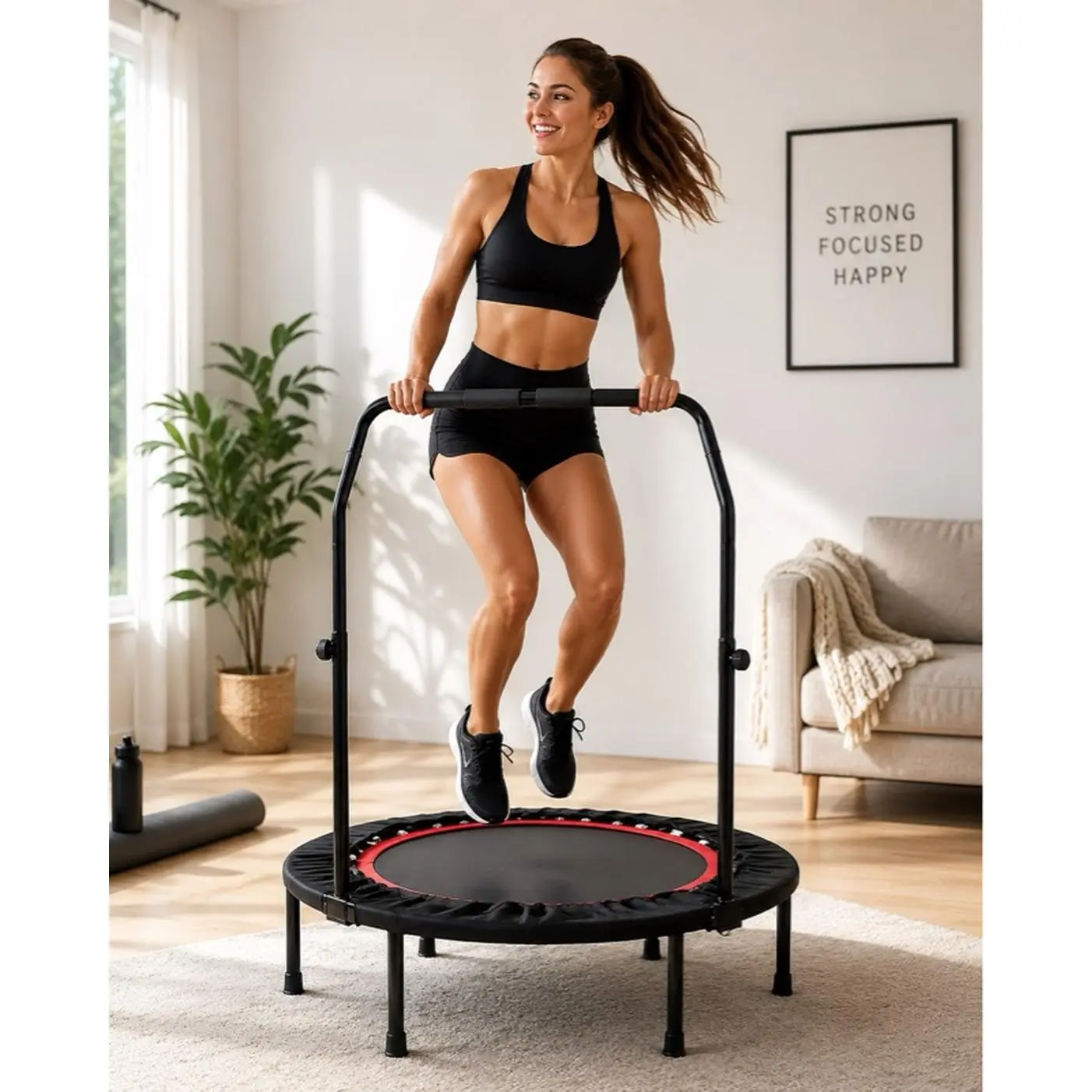 Indoor & Outdoor Fitness Trampoline Foldable & Portable Max Load 360lbs for Home Workouts