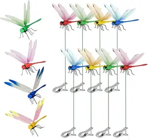 12Pcs 3D Metal Fake Dragonfly Clips，2026 Spring Viral Garden Decor，Bird Deterrent Natural Yard Art，Patio Lawn Indoor Outdoor Ornaments