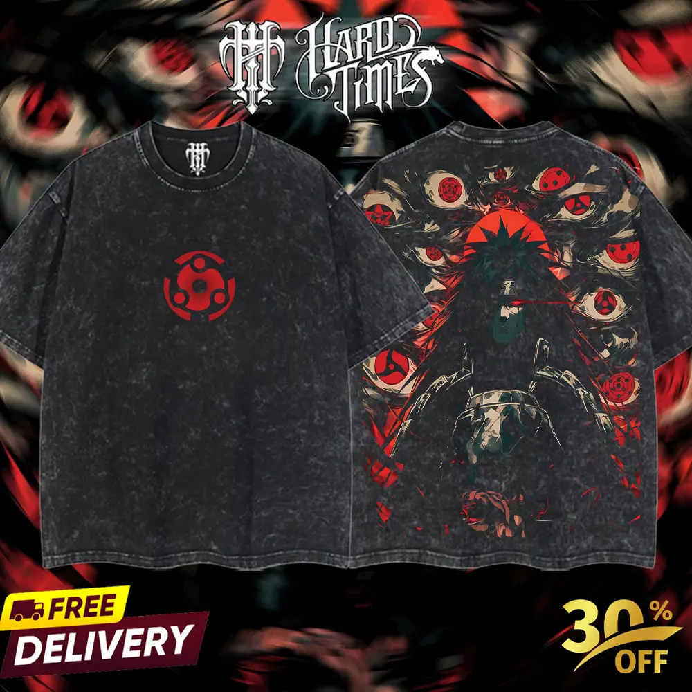Unbranded Naruto Anime Marada Death Reaper Seal Double-Printed Oversized Lightweight Acid-Washed Hoodie, Unisex Street Style Apparel, Men's Graphic Short-Sleeve Tops (Copy)
