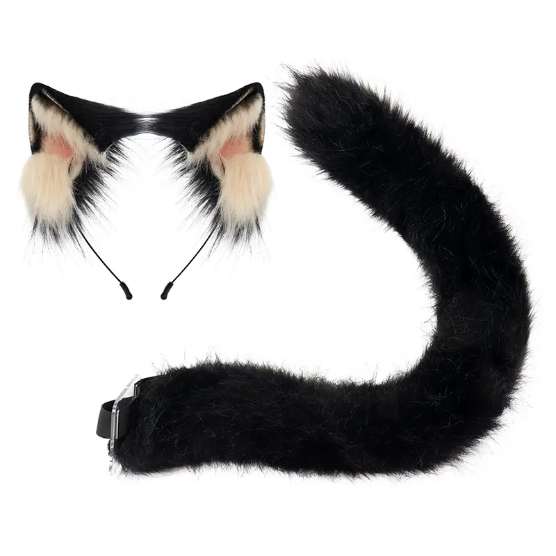 Cute Fluffy Cat Ear and Tail Set – Soft Plush Adjustable Cat Girl Cosplay Costume for Halloween, Anime & Roleplay