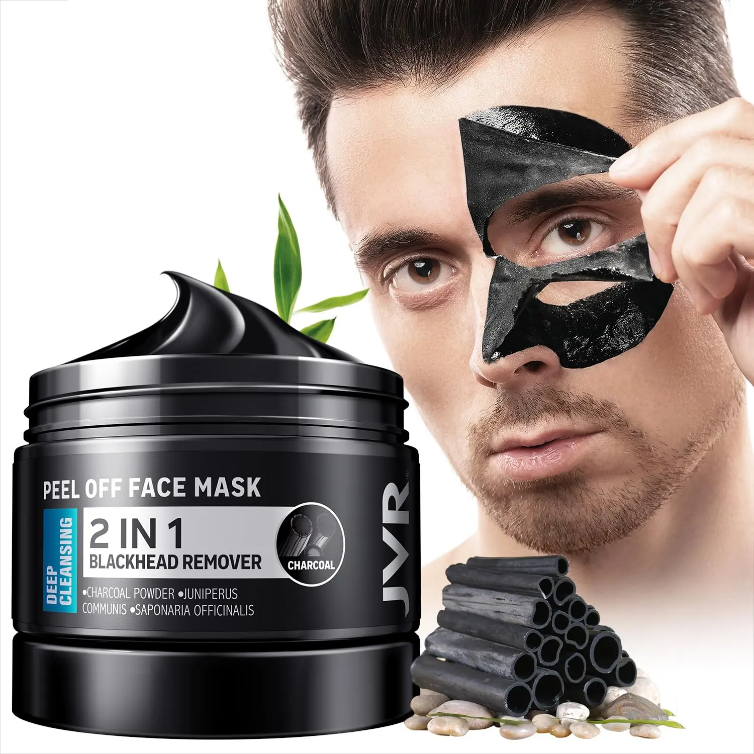 JVR Peel Off Face Mask, Charcoal Peel Off Black Mask, Facial Mask for Surface Cleansing For Men & Women, All Skin Types, 8.46 oz (240 g)