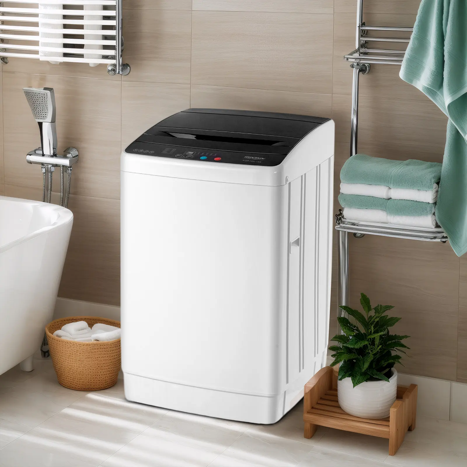ROVSUN 17.8/25/30LBS Washing Machine, Full-Automatic Portable Washer with Stainless Steel Drum, Electric Laundry Machine, Washer and Spin Dryer Combo with Drain Pump for Home, Apartment