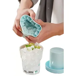 3D Upgraded Silicone Ice Cube Tray with Easy Release-30 Cubes, Leak-Proof&Space-Saving for Freezer,RV,Office-BPA-Free Fast Ice Maker for Drinks,Cocktails, Party (Includes Travel Ice Bucket) (Blue)