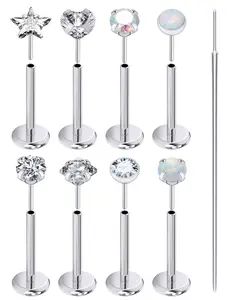 Threadless Stud Nose Ring 16g Flat-Back Surgical Steel Push-In Nose Ring Opal Heart CZ Hypoallergenic Nose Piercing Lip Medusa Tragus Studs Earrings Piercing Taper