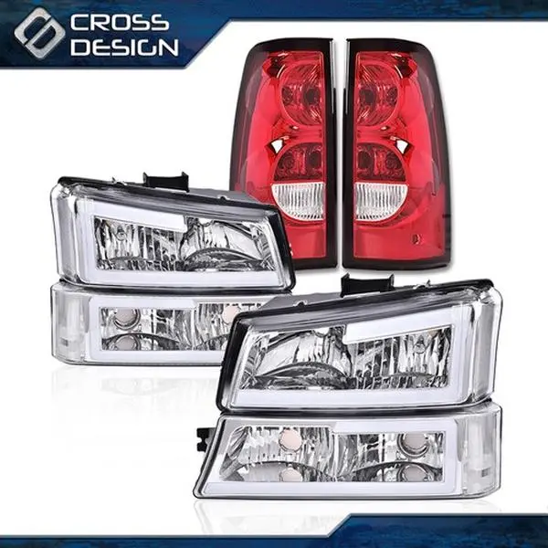 CROSSDESIGN LED DRL Bumper Headlamps, Smoke Tail Light Headlight Assemblies, Polycarbonate Aftermarket Bulbs, LED Lights for 03-07 Chevy Silverado Accessories Car Replacement Parts, Led Driving Light, Vehicle Led