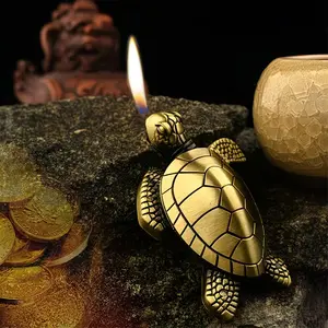 Golden Turtle Butane Torch Lighter – Refillable, Adjustable Soft Flame, Portable Novelty Lighter – Unique Gift for Men, Holidays, Birthdays (No Fuel), Novelty Gift Lighter | Decorative Lighter | Aluminum Alloy Shell
