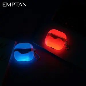 EMPTAN Glow-in-The-Dark Quicksand Earbud Case For AirPods 1/2/3/4/Pro 2, Luminous Quicksand Luxury Glitter Cover with Keychain
