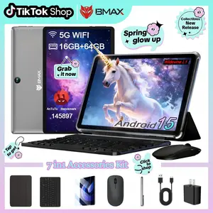 【TikTokShopSpringGlowUp】2026 BMAXi9PLUS 10.1" IPS Android 15 16GB ram+64GBrom+Up to 1TB Tablet Bundle with Keyboard,Case,Stylus,Pre-installed Screen Protector,mouse,Type-C Charging, Adapter, Bluetooth5.0,WIFI6,6000mAh Battery,for Women's Day Gift