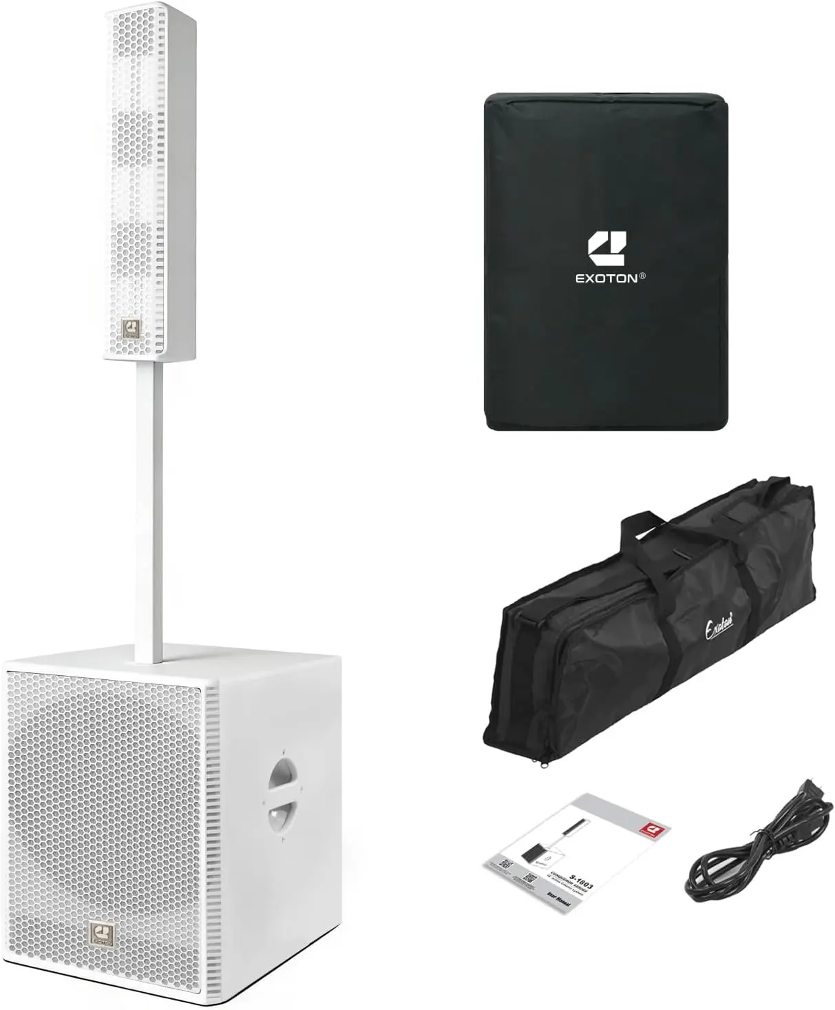 EXOTON S-1803W Portable PA Line Array Column DJ Audio Speaker System, 18" Powered Subwoofer, 3000W 3-Way Amplifier, TWS, DSP Modes, Smartphone Streaming Compatibility, Included Carry Bag