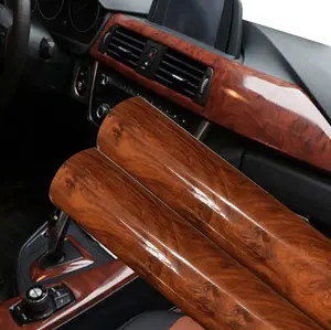 JNK Networks Mahogany Vinyl Wrap - Self Adhesive Glossy Wood Grain Car Interior Decal, Stretchable DIY Peel and Stick