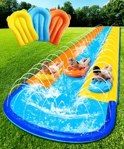 Sloosh Triple Water Slide with 3 BodyBoards, 22.5FT Lawn Water Slip Splash Pad Slide Summer Toy with Build in Advanced Sprinkler for Kids Adults Backyard Summer Water Fun