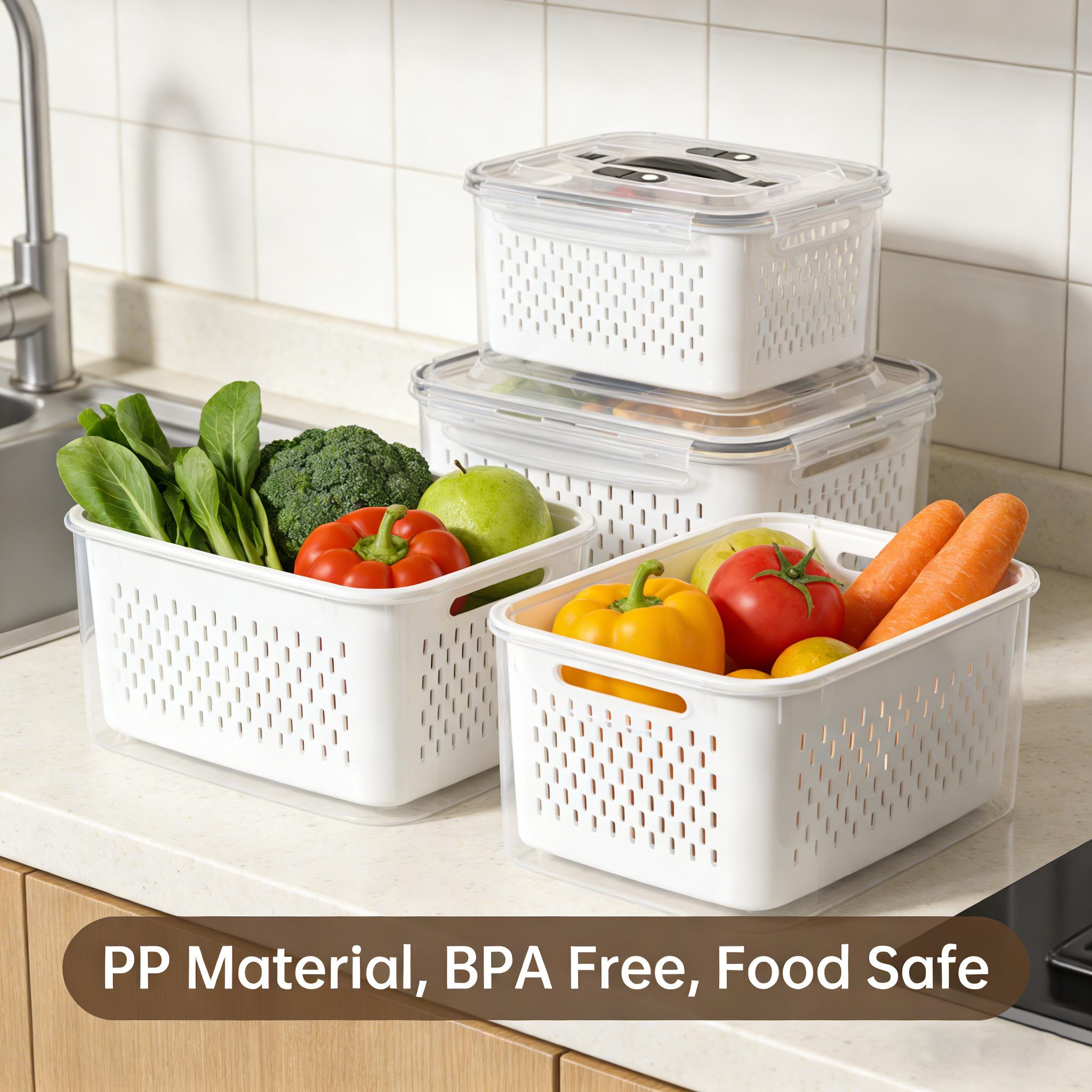 5pcs/3pcs Fridge Storage Organizers - Leakproof Food Storage Containers with Removable Colander - Dishwasher & Microwave Safe Containers,Keep Fruits, Vegetables, Berry, Meat Fresh Longer 5pcs/3pcs Fridge Storage Organizers - Leakproof Food Storage Containers with Removable Colander - Dishwasher & Microwave Safe Containers,Keep Fruits, Vegetables, Berry, Meat Fresh Longer