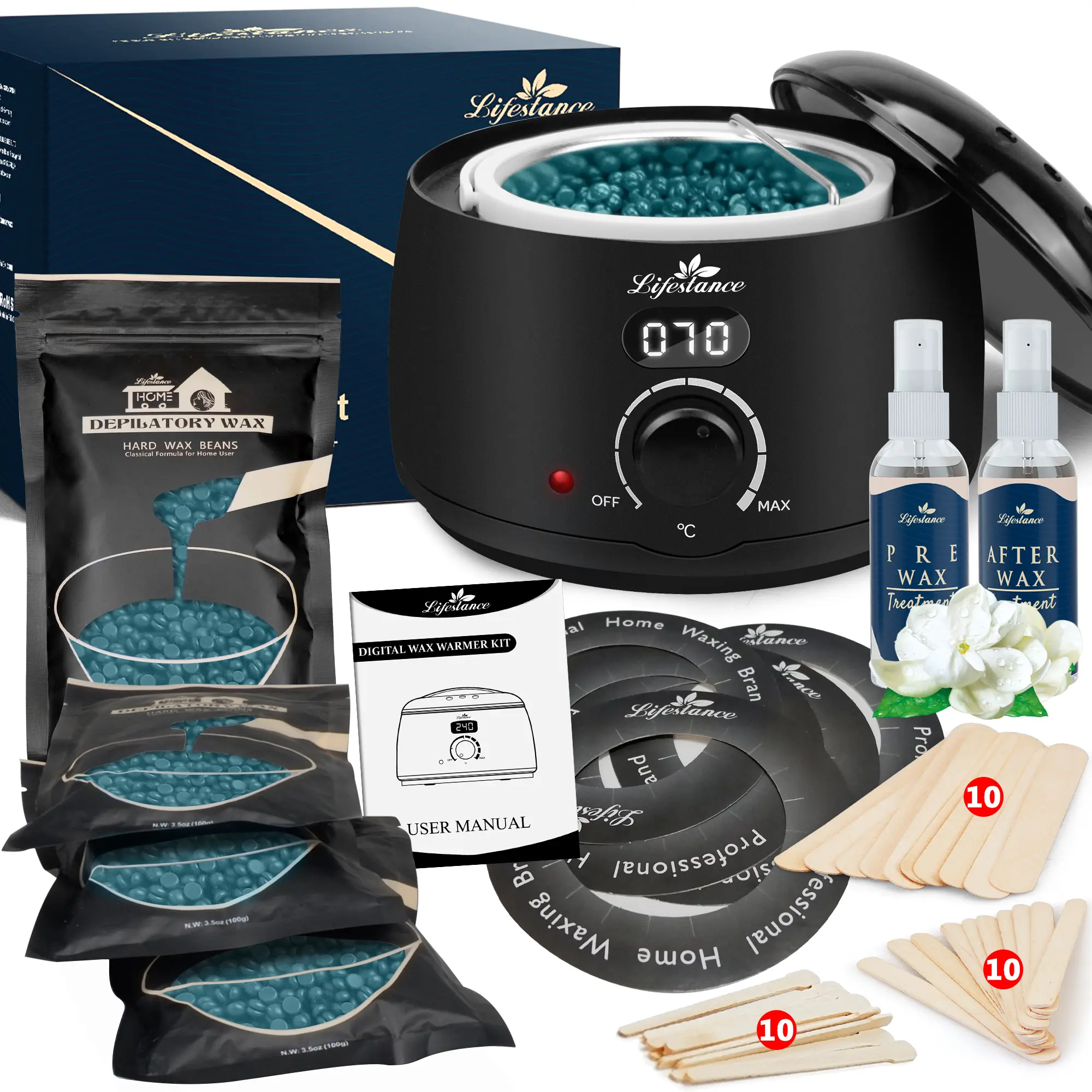 Lifestance Waxing Kit L2 Digital Wax Warmer Hair Removal Machine 4 Packs of Wax Beads(14.1 oz total) with 42 Items Wax Pots Professional for All Hair Types Eyebrow Facial Bikini,back to school