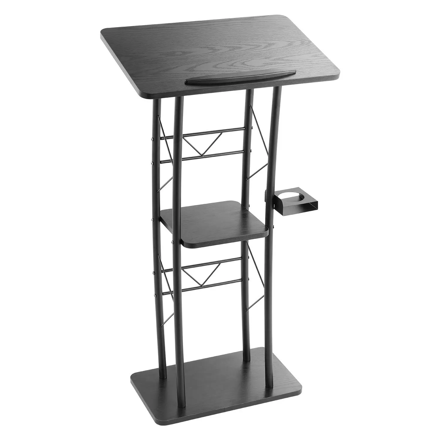 【SummerFinds】VEVOR Podium Stand,  47-Inch Metal Lectern, Curved Standing Podium with Wide Reading Surface, Open Storage Compartment, Book Stopper, Cup Holder, for Classroom, Wedding, Conference, Speech, and Concert