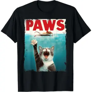 100% Cotton PAWS Parody Cat Mouse Humorous Cat Chasing Mouse Kitten T-Shirt Menswear Top Golf Gift T-Shirt For Men And Women