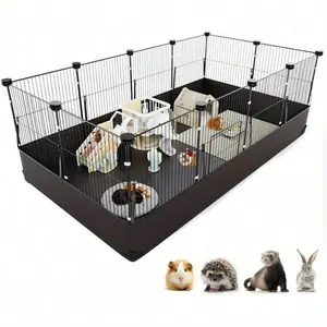 Spacious Guinea Pig Cage with Waterproof PVC Bottom Liner, One-Hand Release Hook & Triple Fixing Design, C&C Cage for Bunny Rabbit Hedgehog Small Animals Indoor Playpen 48''L×24''W×16''H, Ideal Christmas New Year Pet Gift