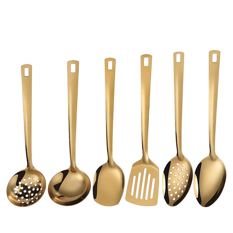 6PCS Stainless Steel Solid Cutlery Set Split Serving Spoon Split Service Spoon Flat Bottom Shovel Fry Shovel Spoon Slot Spoon Hotel Restaurant Practical Fork Spoon Service Cutlery Set Home Cooking Kitchenware
