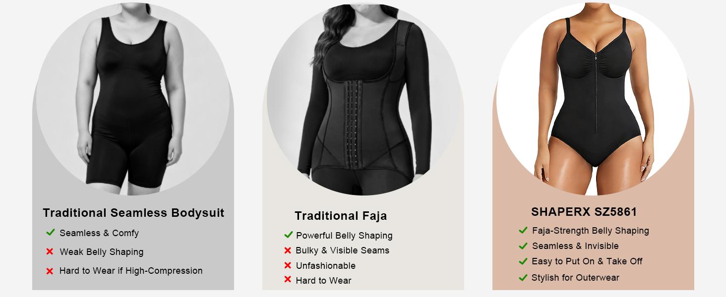 SHAPERX Shapewear for Women Tummy Control Bodysuits Zip-Up Comfort Shapewear Breathable Suitable for Everyday Wear