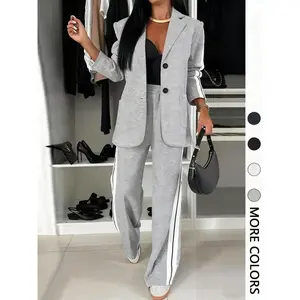 Women's Striped Print Blazer Jacket & Wide Leg Pants Set, Casual Fitted Suit for All Seasons, Stylish Ladies' Clothing Ensemble Streetwear Suit Womenswear tracksuits for men