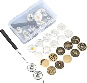 Random Style Button, 20pcs Adjustable Metal Jeans Button with Storage Box & Screwdriver, DIY Sewing Accessories for Jeans, Pants, Jacket