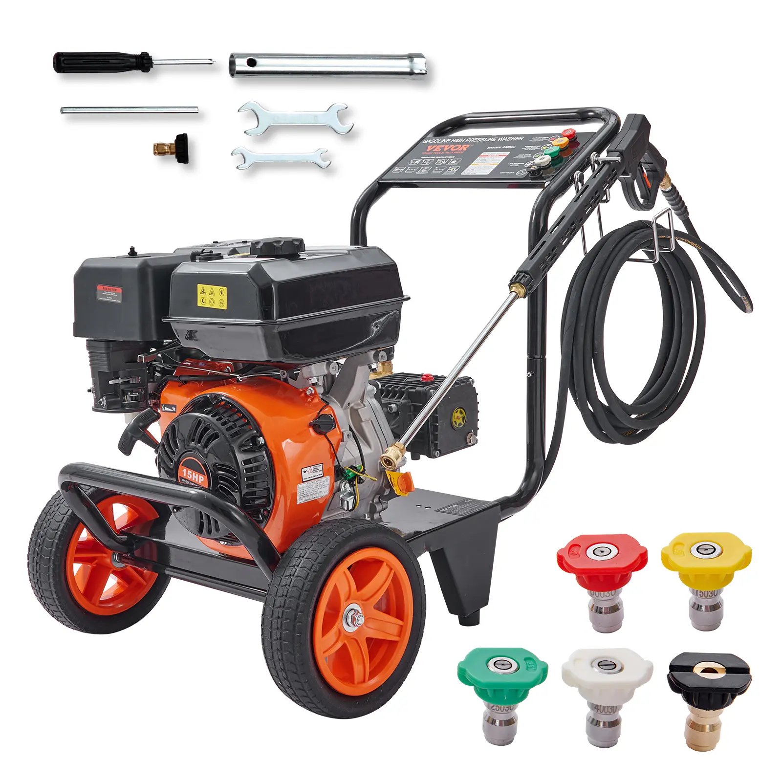 【summerfinds】VEVOR Gas Pressure Washer, 4400 PSI 4.0 GPM, Gas Powered Pressure Washer with Copper Pump, Spray Gun and Extension Wand, 5 Quick Connect Nozzles, for Cleaning Cars, Homes, Driveways, Patios, Power Washer