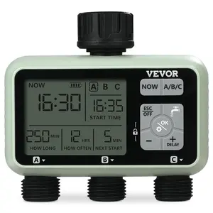VEVOR Water Timer,  3 Outlets, Hose Watering Sprinkler Timer, with 3 Independent Watering Zone LCD Display Rain Delay Mode Manual Mode 360° Brass Inlet Metal Filter, IPX6 Waterproof for Yard Watering