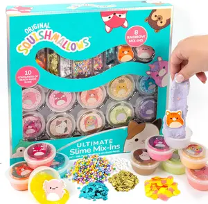 Squishmallows Ultimate Slime Mix'Ins, 10-Pack, Glitter & Cloud Slime, 8 Fun Add Ins, Pre-Made for Kids, Crunchy, Bulk, Great 6 Year Old Toys, Super Soft Sludge Toy
