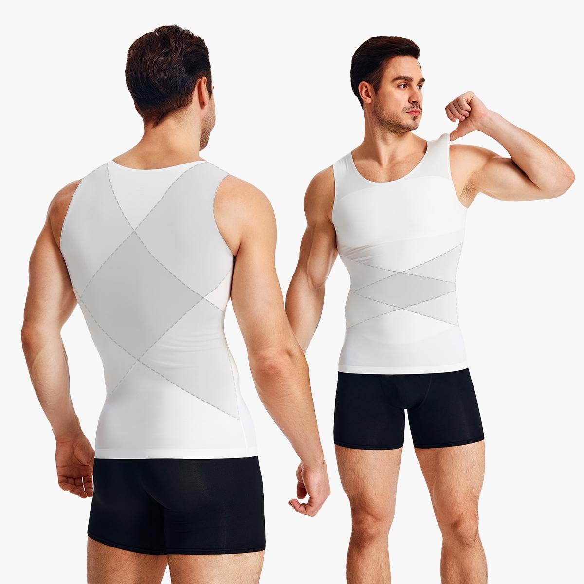 【Nebility】Men’s Compression Shapewear Vest, Abdominal Slimming Base Layer with Back Cross Support & Posture Correction, High Elasticity, Moisture-Wicking Body Shaping Tank， Menswear Plain SpringStatements