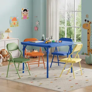 5 Piece Boys Girls Table and Chairs Set, Folding Activity Table and Chairs Set for Dining Room,Daycare,Classrooms