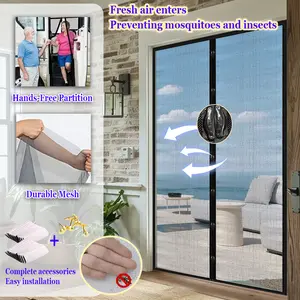 1PC Summer Magnetic Curtain for Home Use, Black Invisible Mesh Design Screen Door, Mosquito Net for Fresh Air Enter, Automatic Closing Door Curtain for Bedrooms, Balconies, And Kitchens
